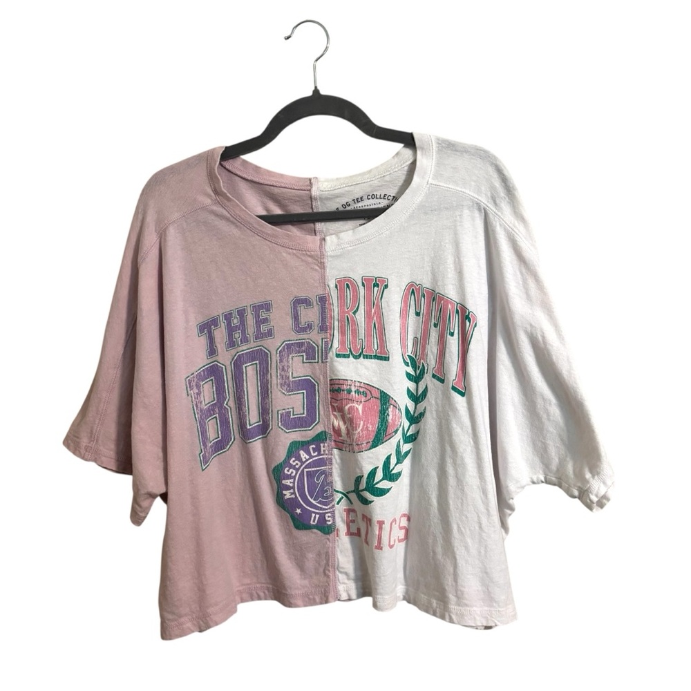 Aeropostale Crop Boyfriend Tee Boston New York Split Large